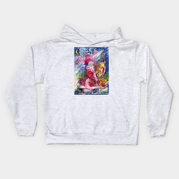 SANTA CLAUS PLAYING HARP IN MOON LIGHT Christmas Night Kids Hoodie by BulganLumini